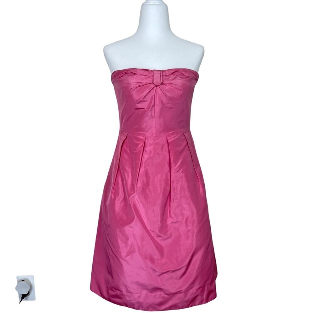 J Crew Silk Taffeta Strapless Bow Front Detail Mini Formal Dress Pink 2